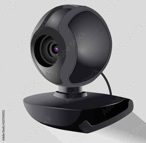 Realistic black webcam. Security and technology concept. Isolated Vector illustration. Isometric.