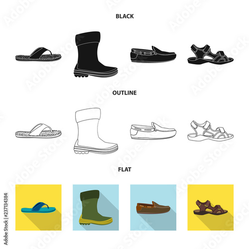Vector illustration of shoe and footwear sign. Set of shoe and foot stock symbol for web.