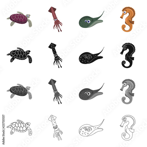 Vector design of sea and animal sign. Collection of sea and marine vector icon for stock.