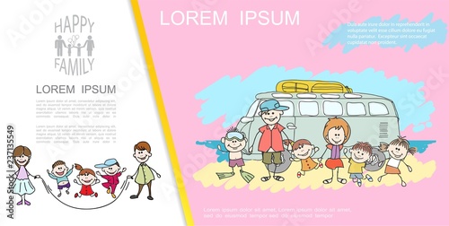Sketch Family Summer Vacation Concept