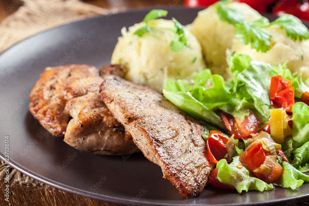 Chicken fillets breast with mashed potatoes Chicken fillets breast with mashed potatoes