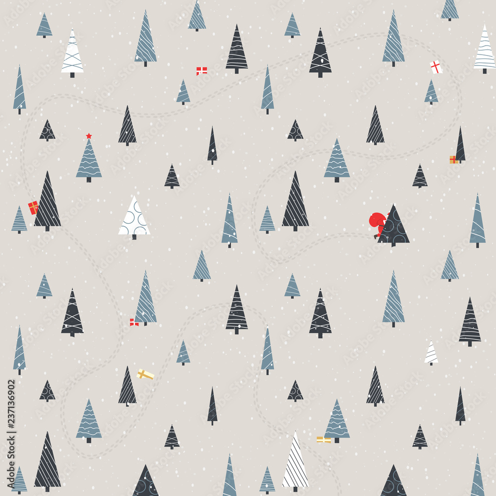 Obraz premium Festive pattern with creative fir trees and Santa Claus for Christmas and New Year design.