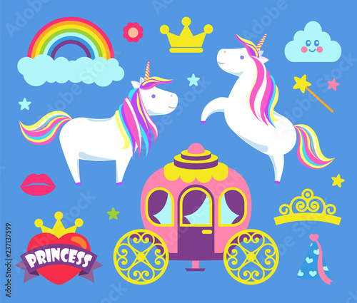 Princess Party for Child Girl Items Set Vector