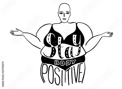 Silhouette of a woman. The slogan of radical feminism. Stay body positive. Vector designe for emblem, t-shirt, sticker, poster