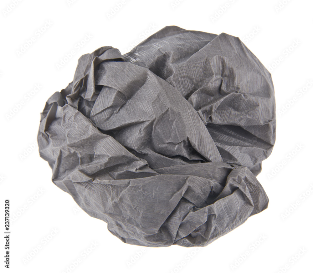 lump of gray crumpled paper isolated on white background