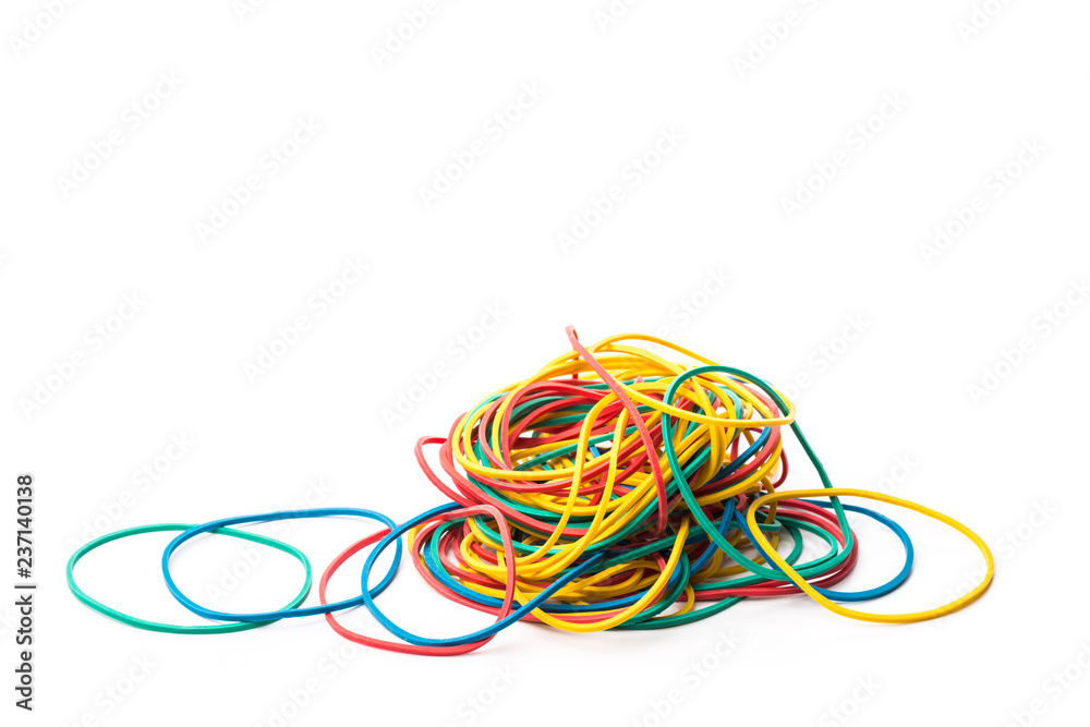 Group of multicolor rubber money bands isolated on white Group of multicolor rubber money bands isolated on white