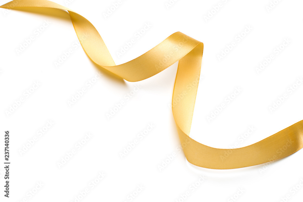 golden satin ribbon isolated on white background golden satin ribbon isolated on white background