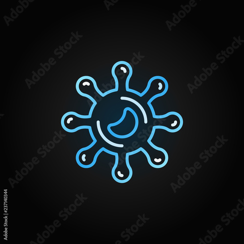 Virus vector blue icon or logo element in linear style on dark background
