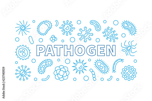 Pathogen blue horizontal banner. Vector concept creative illustration in thin line style on white background
