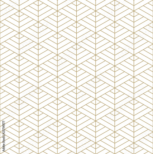 Japanese seamless Kumiko pattern in golden silhouette with fine lines.