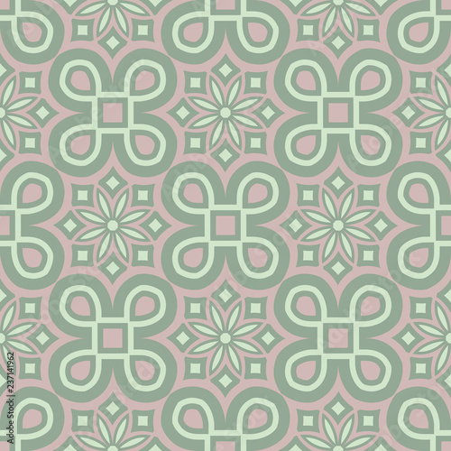 Olive green floral seamless pattern with pale pink elements. Background with flower designs