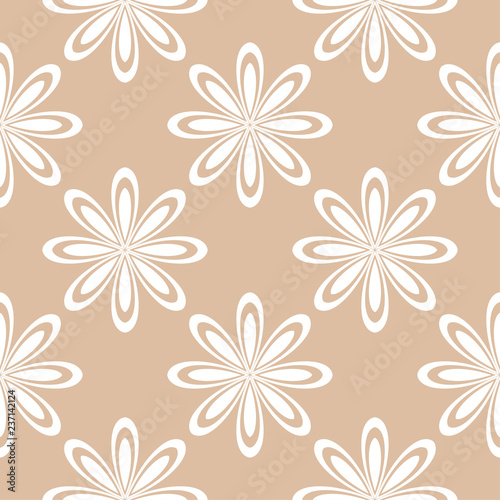 White floral seamless pattern on beige background