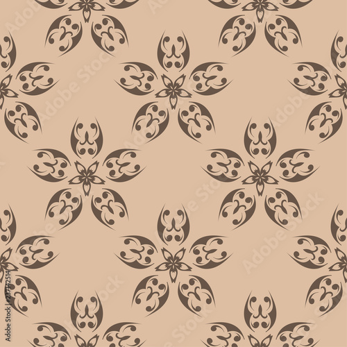 Dark brown floral seamless pattern on beige background