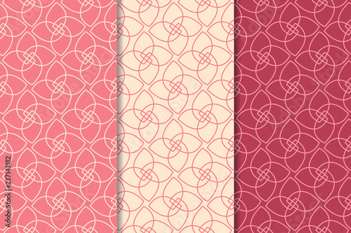 Cherry red geometric set of seamless patterns