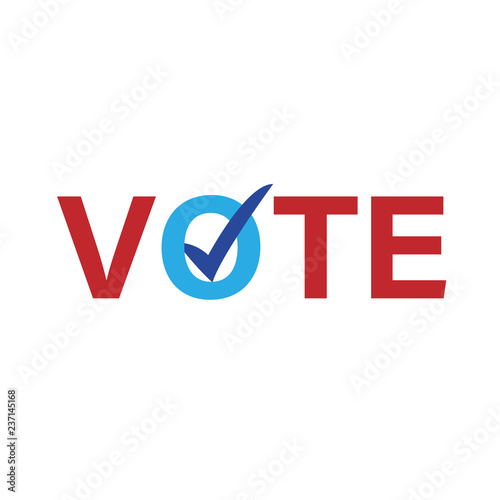 Vote check mark ballot vector text. Voting banner or background for political meeting. Bold text on white background.