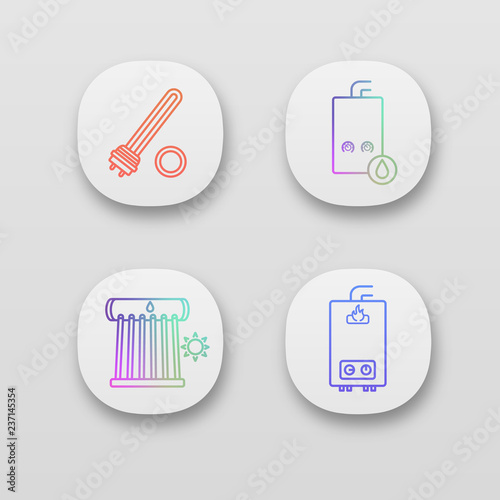 Heating app icons set