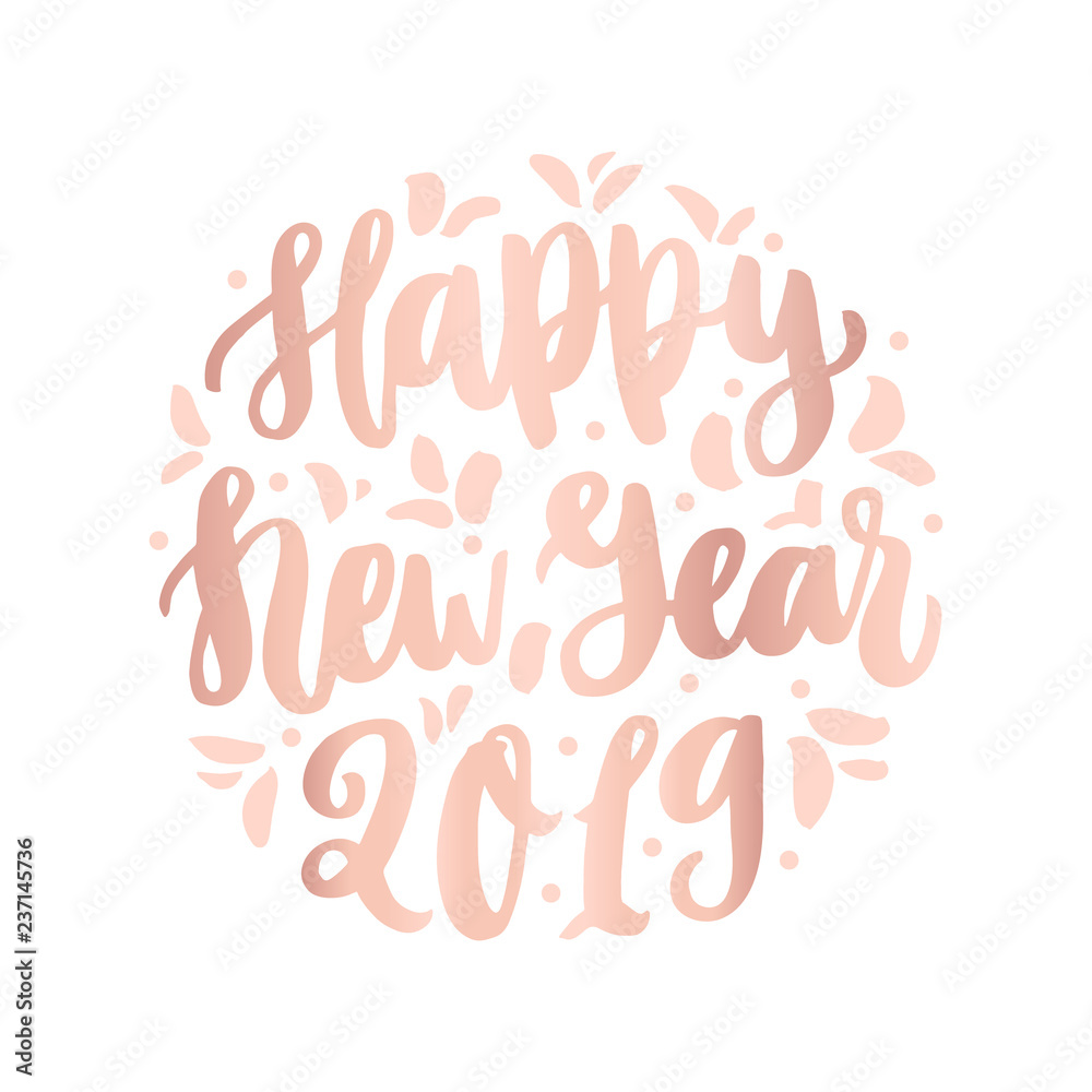 The hand-drawing quote: Happy New Year 2019, in a trendy calligraphic style. It can be used for card, mug, brochures, poster, t-shirts, phone case etc. The hand-drawing quote: Happy New Year 2019, in a trendy calligraphic style. It can be used for card, mug, brochures, poster, t-shirts, phone case etc.