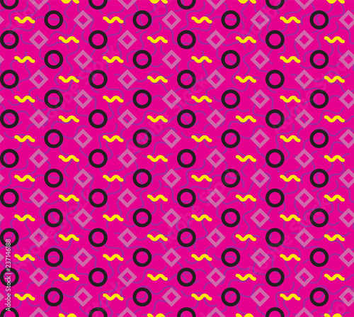 Seamless repeating pattern of circles  rhombuses and zigzags