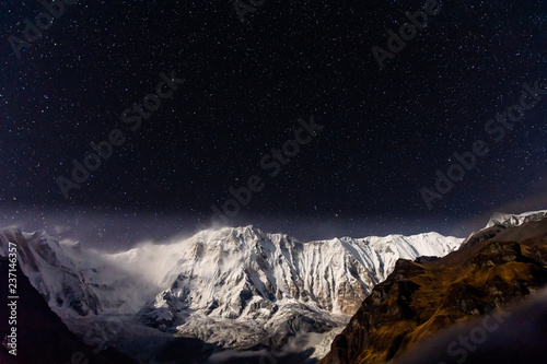 Annapurna 1 during a starry clear night from Annapurna Base Camp, Himalaya © JoseMiguel