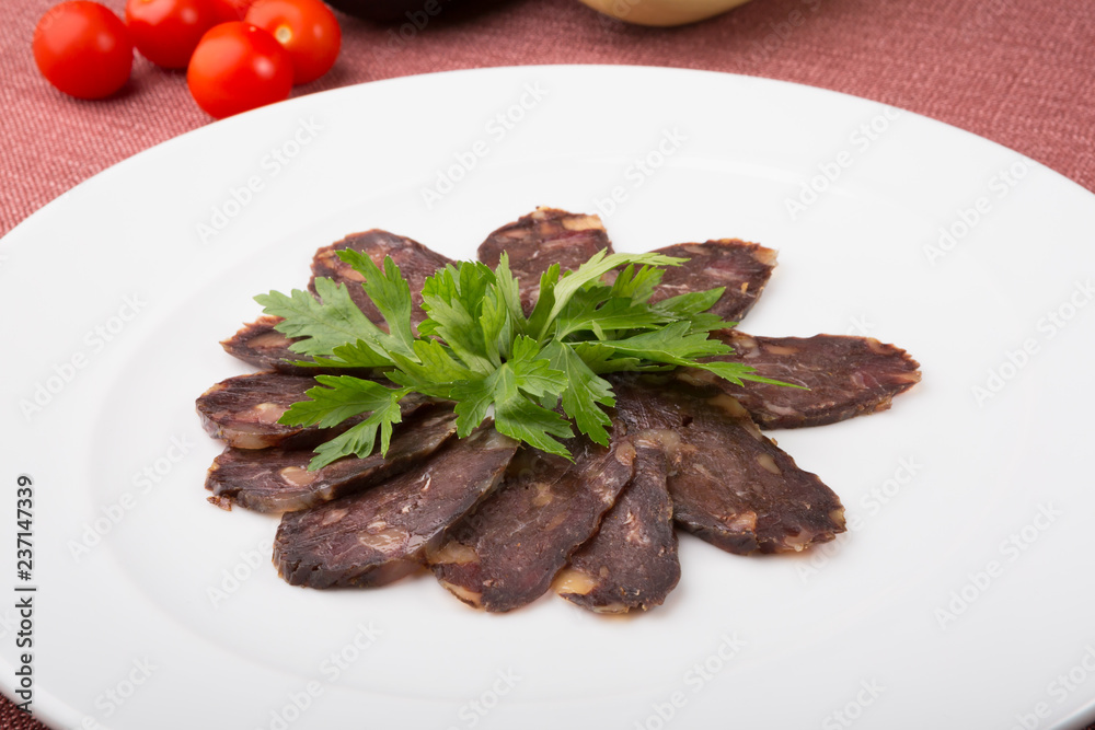Slices of smoked horse meat Slices of smoked horse meat