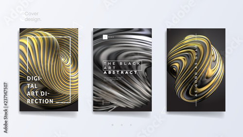 Abstract cover template set with 3d silver and gold twisted shape, can be used for jewelry catalog, luxury bijouterie and royal necklace. Vector illustration
