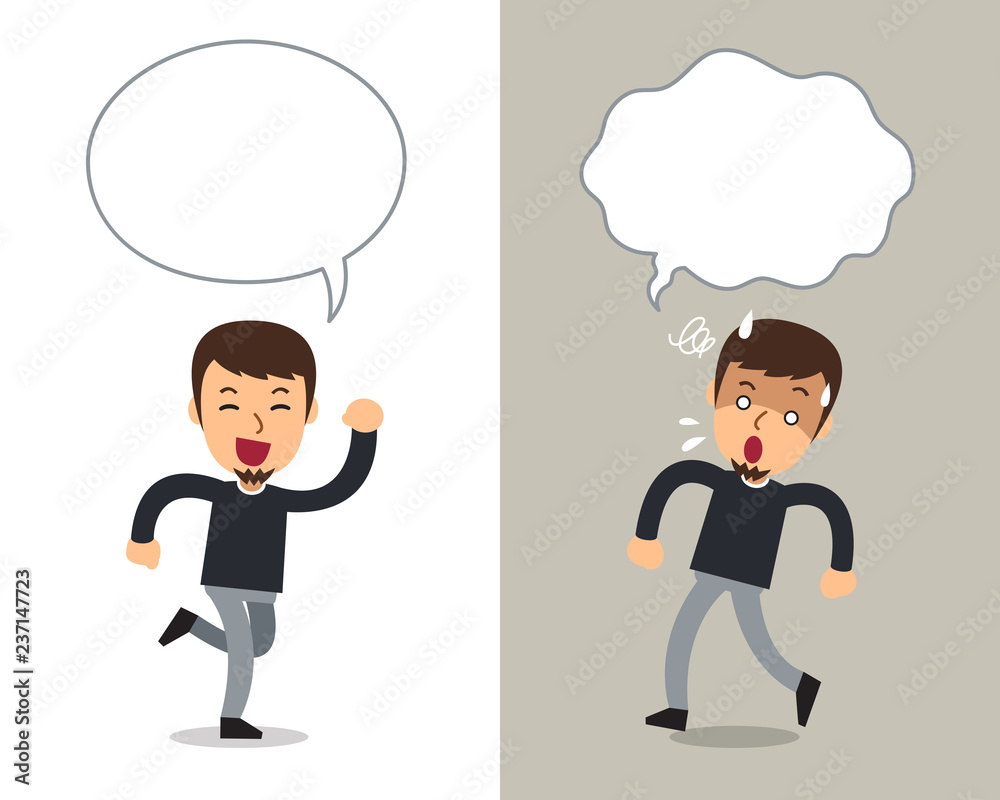 Vector cartoon character a man expressing different emotions with speech  bubbles Stock Vector | Adobe Stock
