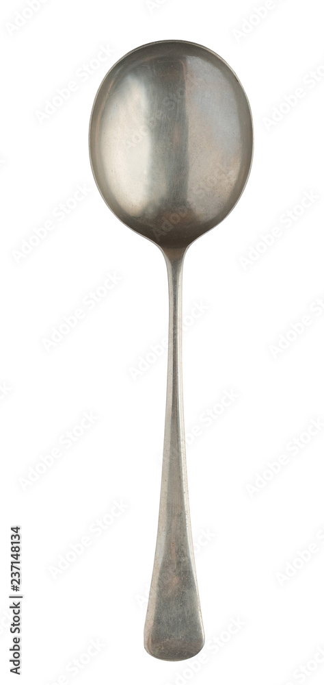 Top view of old silver tea spoon isolated on white Top view of old silver tea spoon isolated on white