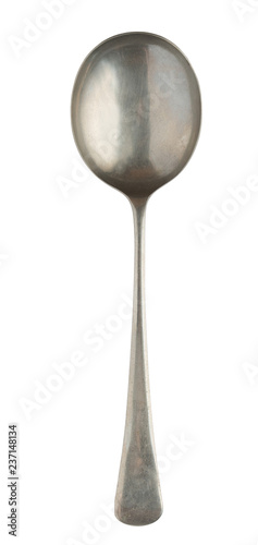 Top view of old silver tea spoon isolated on white