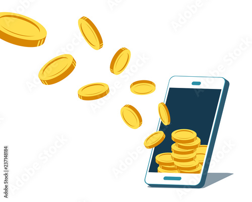Vector smartphone attracting money coins