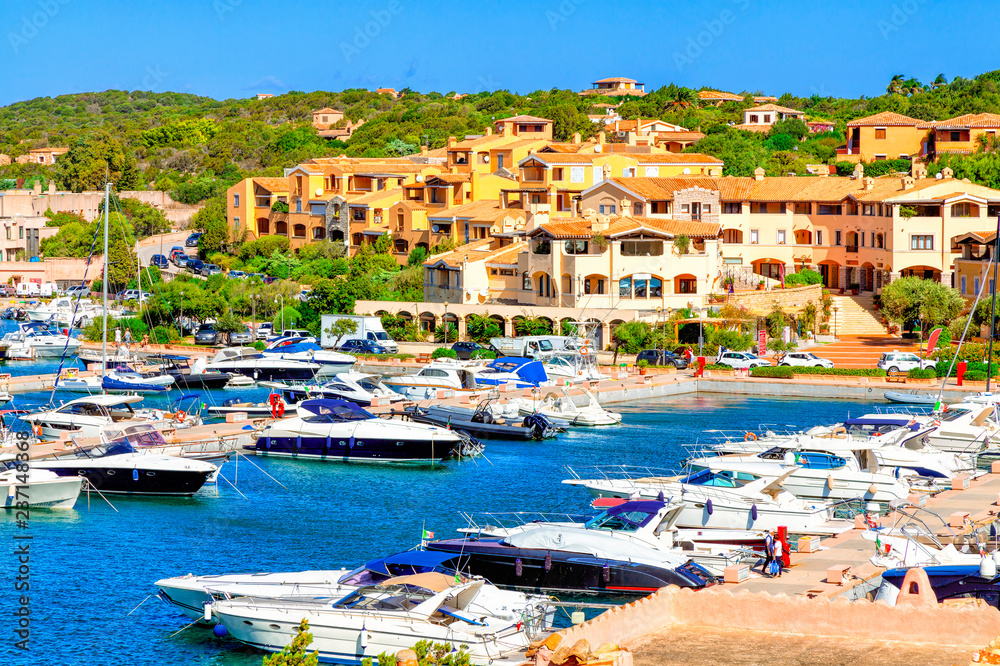 View of Porto Cervo, Italian seaside resort in northern Sardinia, Italy. Centre of Costa Smeralda. One of the most expensive resorts in the world.