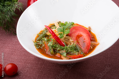 Uzbek traditional lagman noodles soup