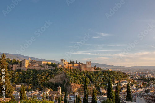 Alhambra of Granada, Spain. Alhambra fortress and Albaicin quarter at twilight