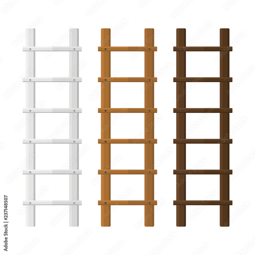 Wooden stairs set. White, brown ladders. Different color for interior and construction Wooden stairs set. White, brown ladders. Different color for interior and construction