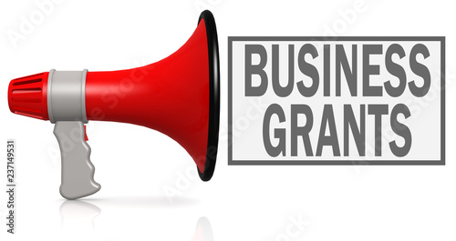 Business grants word with red megaphone
