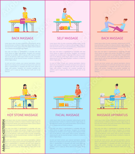 Back Massage Therapy Treatment Posters Set Vector