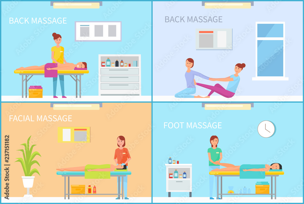 Back and Foot Massage Methods Posters Set Vector