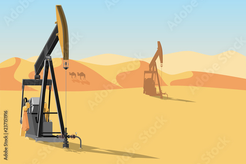 Oil rigs in the desert. Vector illustration EPS 10