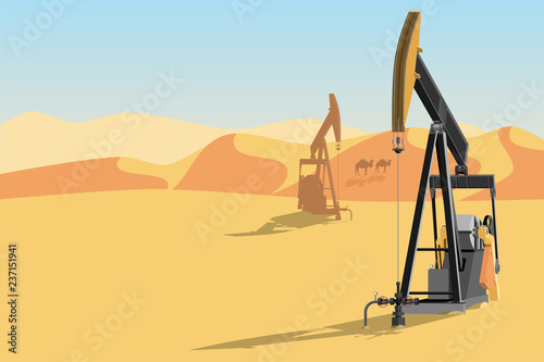 Oil rigs in the desert. Vector illustration EPS 10