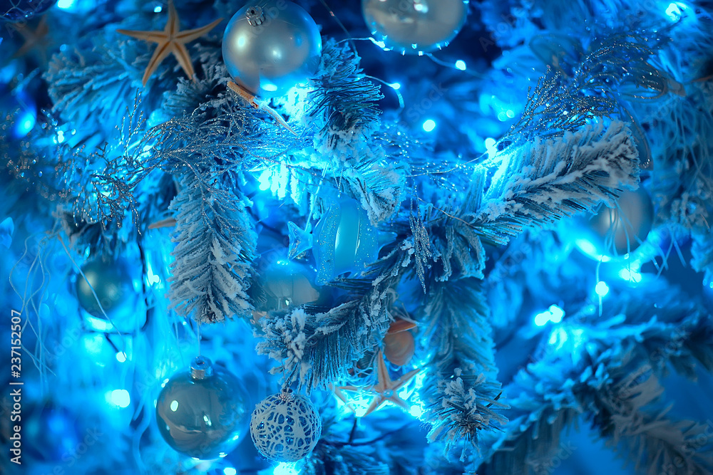 New Year Decoration Background / Blurred Beautiful Christmas Background, Toys On Decorated Christmas Fir