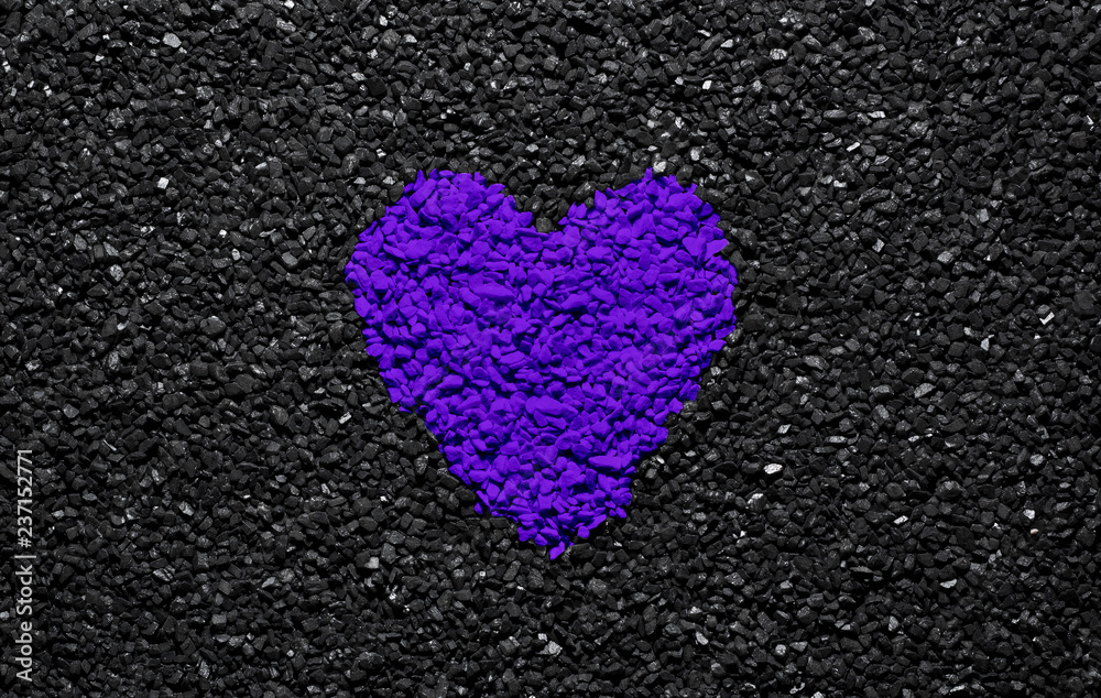 Proton Purple colour, trendy colour, heart on the black textured background, stones, gravel and shingle, love wallpaper, valentine