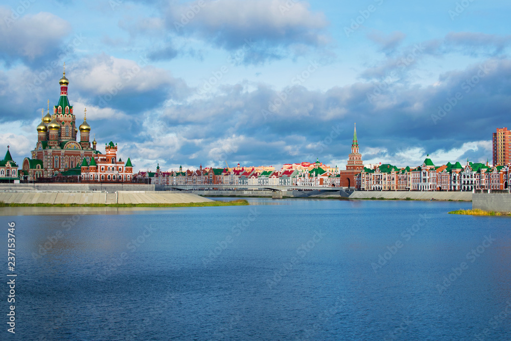 Embankment in Yoshkar-Ola. View of the Cathedral of the Annunciation. Russia, Republic of Mari El.