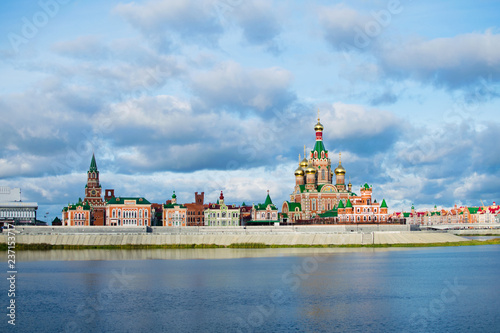Embankment in Yoshkar-Ola. View of the Cathedral of the Annunciation. Russia, Republic of Mari El.