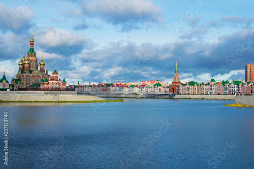 Embankment in Yoshkar-Ola. View of the Cathedral of the Annunciation. Russia, Republic of Mari El.