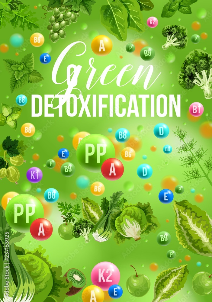 Detox color diet poster with green day food menu Detox color diet poster with green day food menu