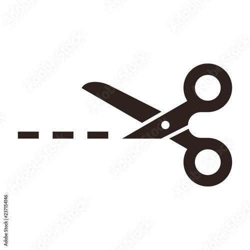 Billede på lærred Vector scissors with cut lines
