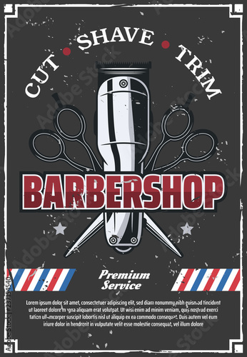 Barbershop retro poster with scissors and razor