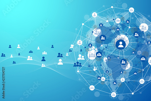 Global structure networking and data connection concept. Social network communication in the global computer networks. Internet technology. Business. Science. Vector illustration.