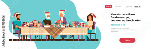 multi generation family celebrating new year merry christmas holiday people sitting at table traditional dinner concept horizontal flat copy space