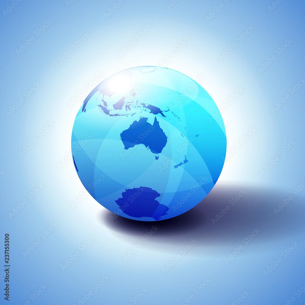 Australia and New Zealand, South Pole, Antarctica, Background with Globe Icon 3D illustration