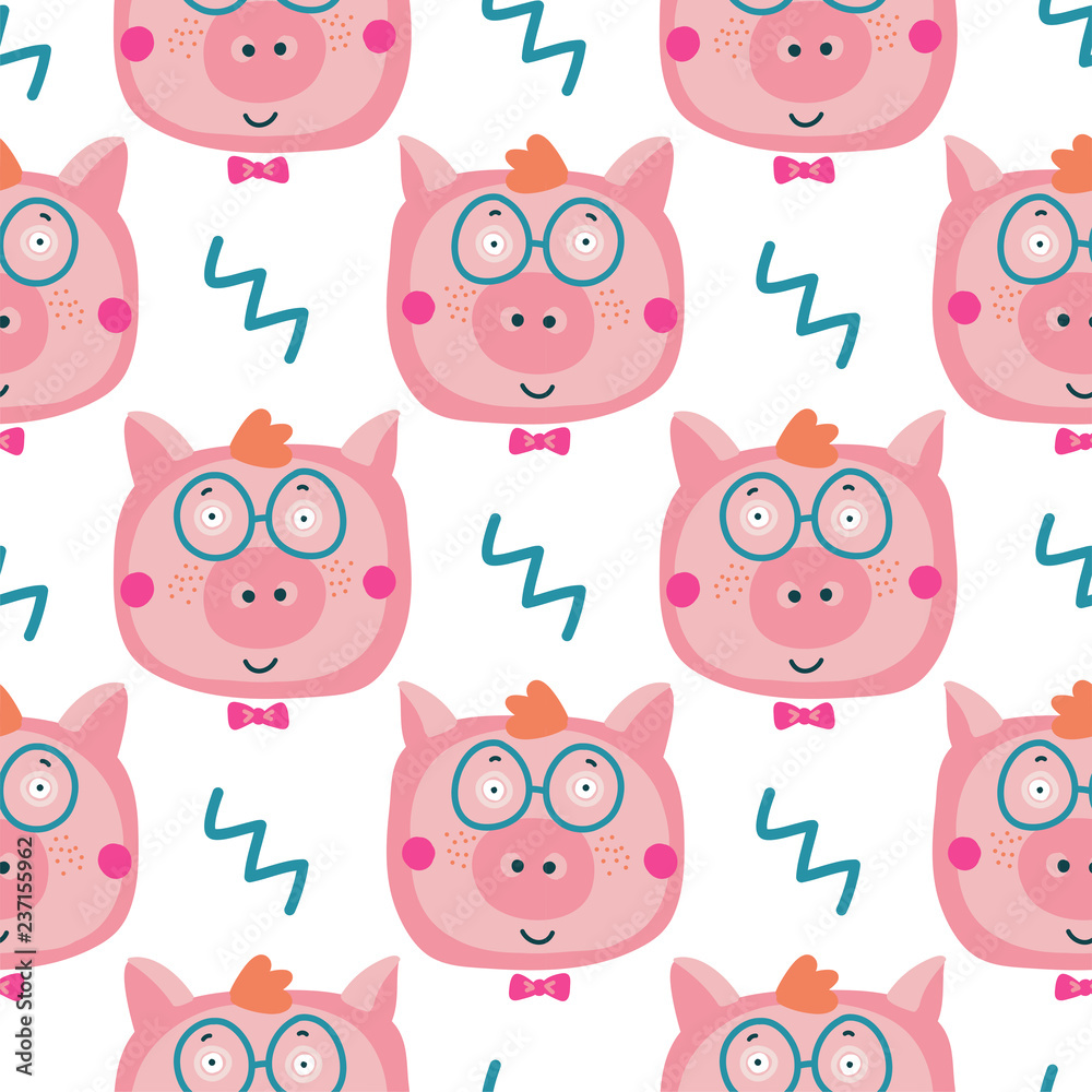 Vector hand-drawn illustration with pig in a village. Farm animal. Vector hand-drawn illustration with pig in a village. Farm animal.